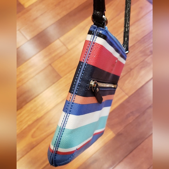 Kate Spade Striped Crossbody. Pink, Periwinkle, Black, White, Aqua - Picture 5 of 12
